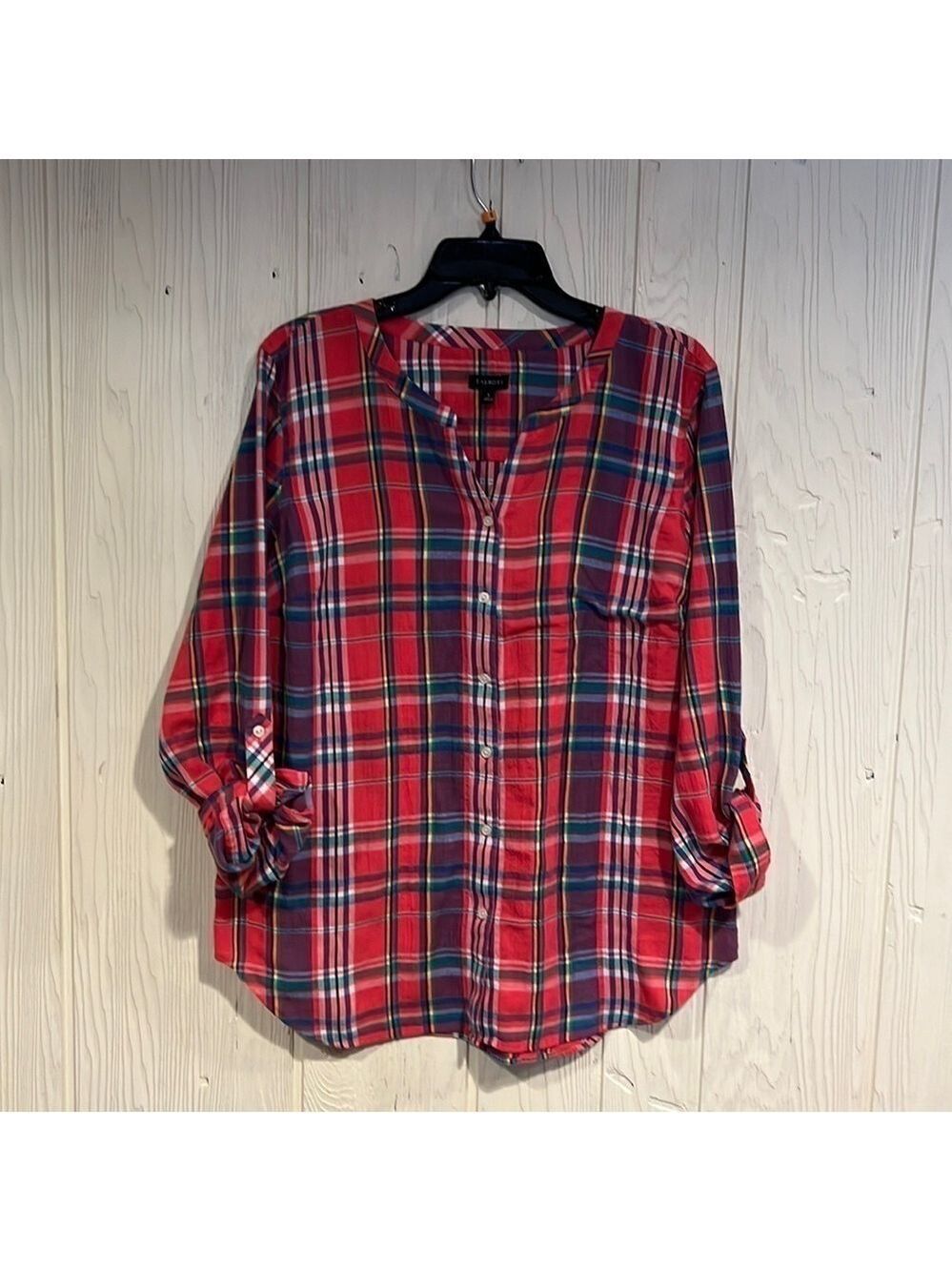 Talbots Pink Plaid Button Up Blouse Large